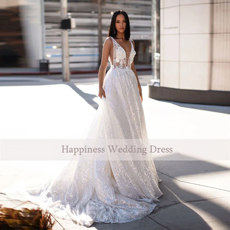 Eightree-Bling-Appliques-Wedding-Dress-vestido-de-noiva-Silver-Backless-Bride-Dress-Sleeveless-V-neck-gelinlik