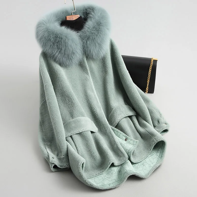 Пальто из натурального меха, Женское зимнее теплое пальто из натуральной шерсти с воротником из настоящей лисы, Женское пальто, куртка, пальто, C929-1