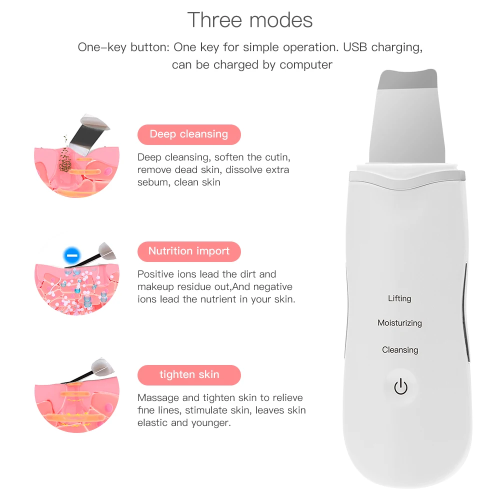 Ultrasonic Deep Face Cleaning Machine Skin Scrubber Remove Dirt Blackhead Reduce Wrinkles and Spots Facial Whitening Care Tools