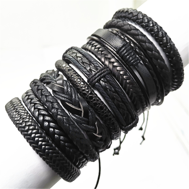 Bracelets 10pcs/set Wrap Woven Fashion Handmade Men Bracelets Women Leather Bracelet Men Bangle Wholesale Jewelry Gift