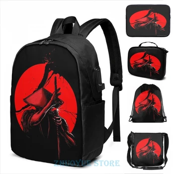 

Funny Graphic print Samurai Slice USB Charge Backpack men School bags Women bag Travel laptop bag
