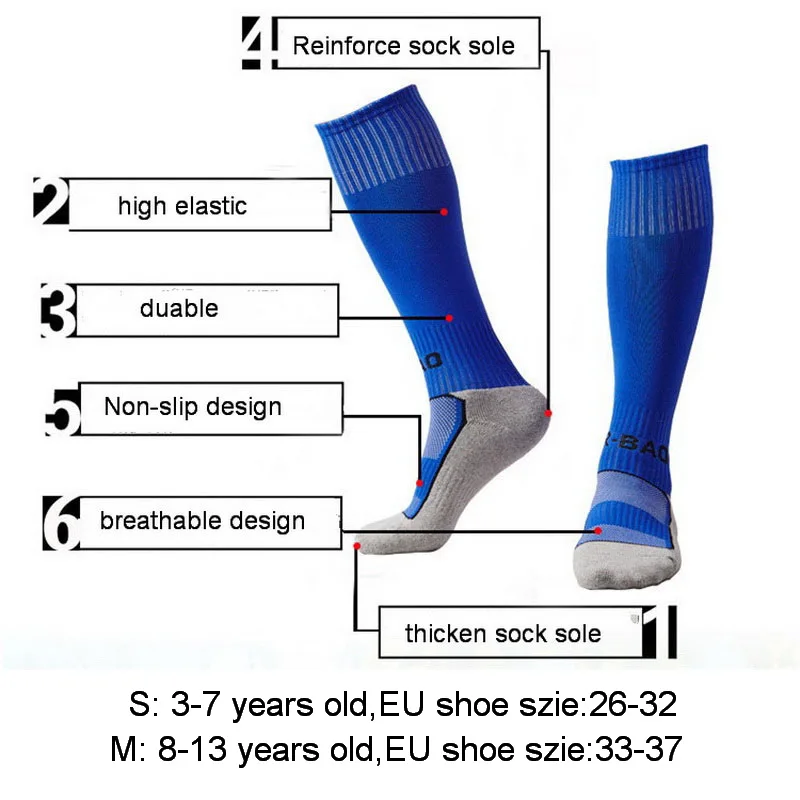 1 Pair Cotton Children's Football Socks For Age 3-13 Kids Boys Girls Durable Long Soccer Socks Sports Training Competition S M