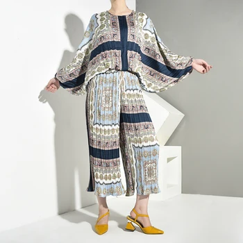 

[EWQ] 2020 Spring Autumn New Pattern Round Collar Print Patchwork Pullovers Elastic Waist Two Piece Set Women Fashion AH03501