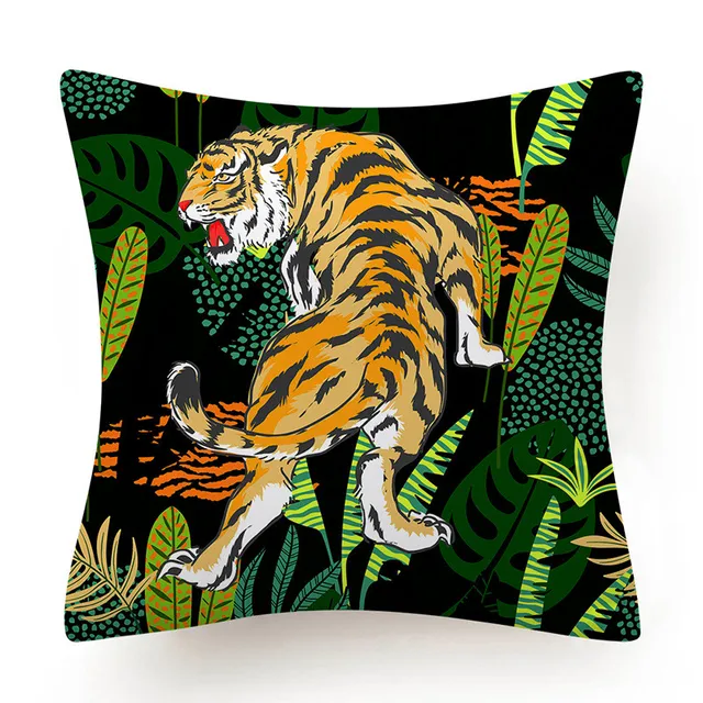 Tropical Jungle Cushion Cover 45x45 Polyester Tiger Leopard Printed Pillowcase Decorative Sofa Cushions Palm Leaf Pillowcover 005