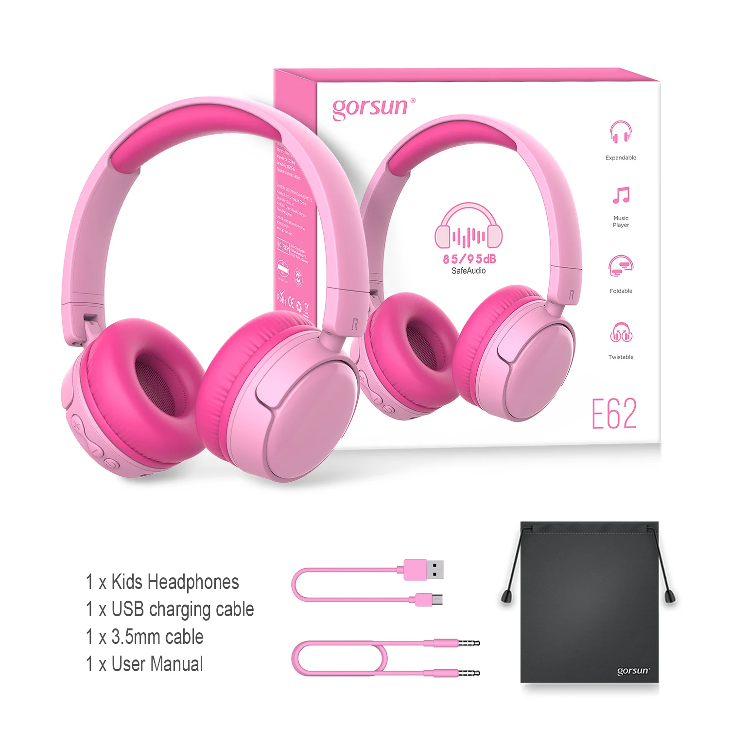 gorsun Wireless Kids Headphones with 85dB Volume Regulator Foldable Bluetooth Stereo Over Ear Kids headsets for boys and girls