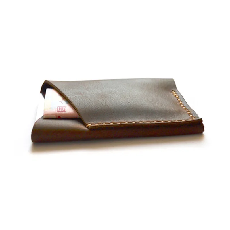 Handmade Leather Money Clip Wallet Crazy Horse Genuine Leather Men