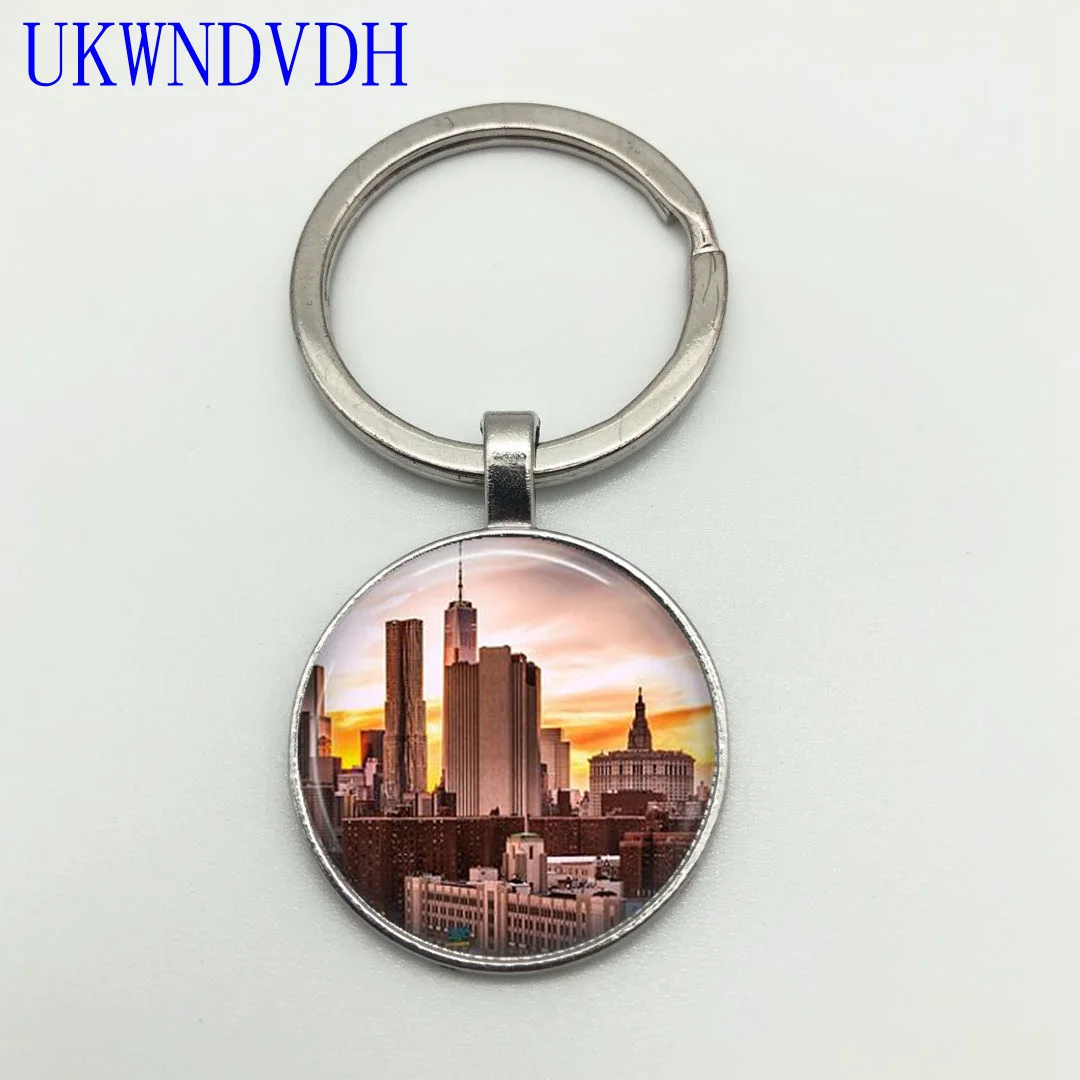 

Sunset, city map keychain crystal pendant punk wind keychain men and women keychain