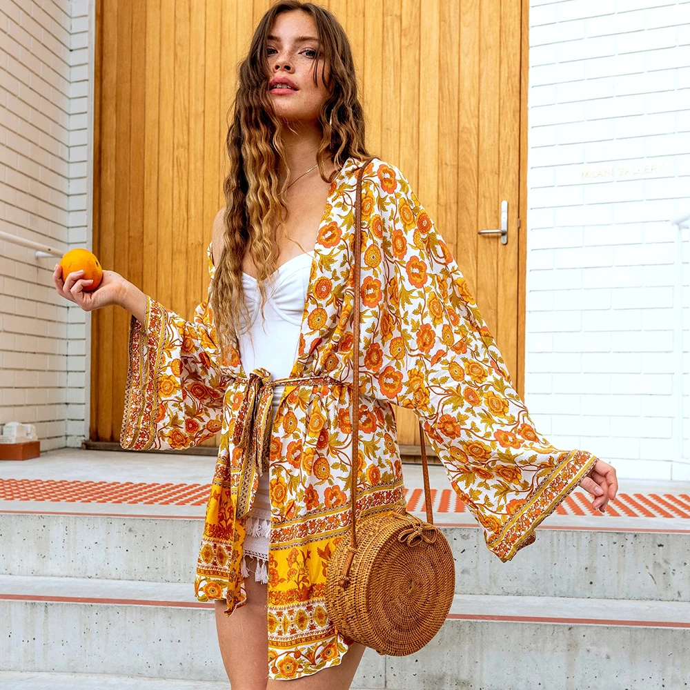 yellow floral print tops blouses