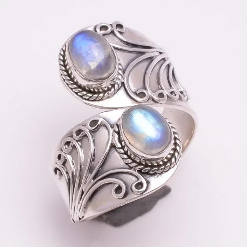 

Vintage Style Silver Color Moonstone Ring Female Adjustable Exaggerated Carved Punk Style Rings for Women Vintage Gifts