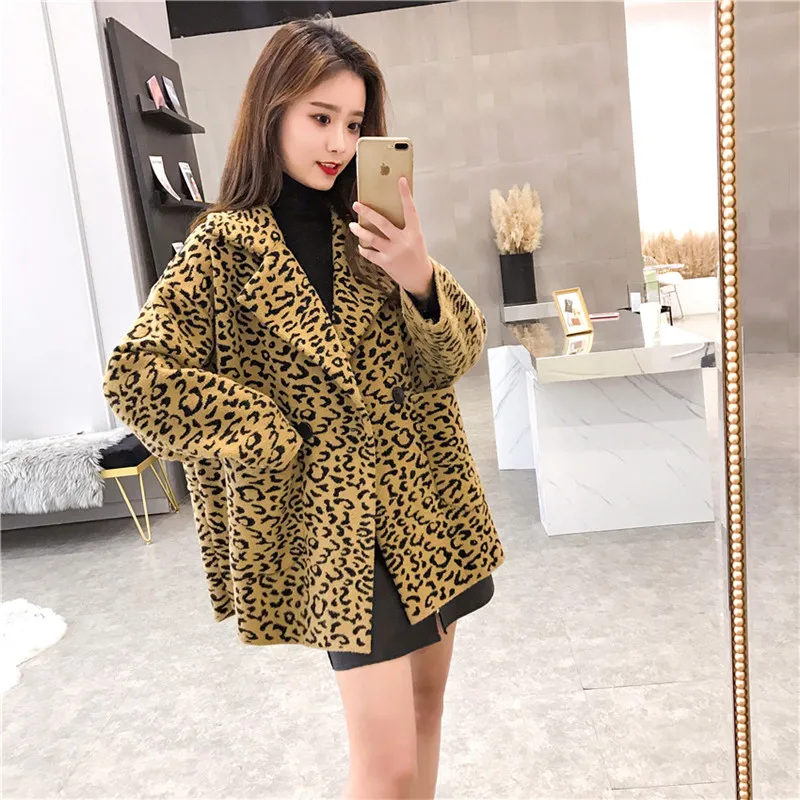 Sexy Leopard Print Cardigan Female Long Imitation Mink Cashmere Fluffy Sweater Autumn Winter Women Cardigans Coat