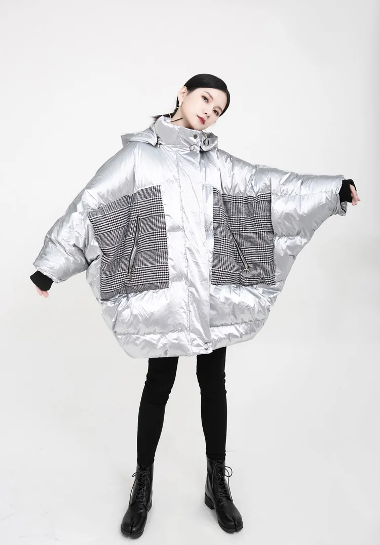 Lakysilk, серебристо-Черная Женская парка, зимняя верхняя одежда, куртка, пальто с капюшоном, клетчатое Женское зимнее длинное пальто, женское лоскутное пальто, однотонное