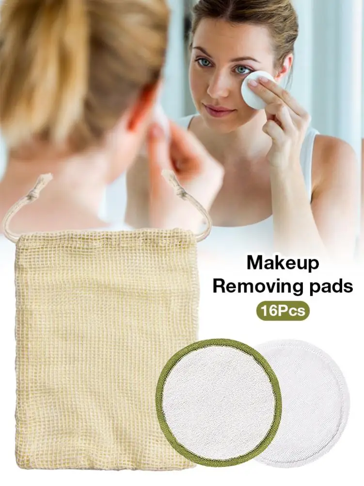16 шт для удаления макияжа ватный диск многоразовые бамбуковые волокна моющиеся круглые подушечки для лица глаз