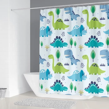 

Cartoon Cute Dinosaur Shower Curtain For Children Multi-Color Bathroom Decor Polyester Fabric Curtain with Hook 180x180 cm