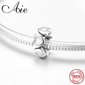 

Hot 925 Sterling Silver white enamel heart light round fine spacer Beads Fit Original Pandora Charm Bracelet Jewelry making