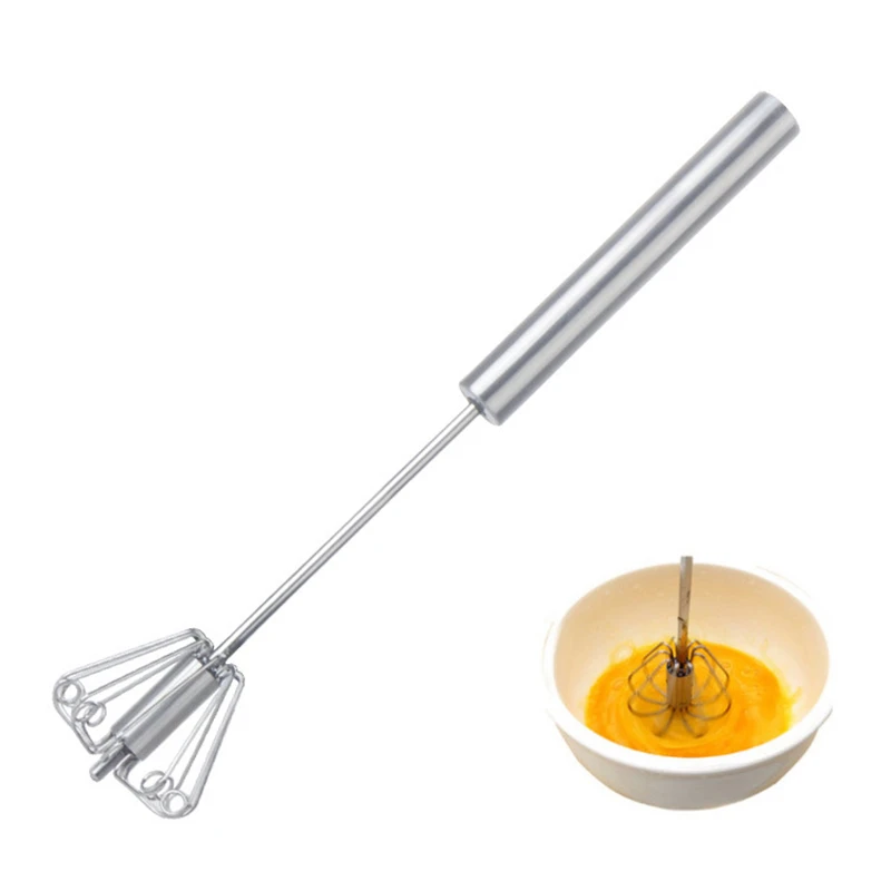 Stainless Steel Whisks, Hand Push Whisk Blender Semi-Automatic Whisk Mixer  Egg Milk Beater Milk Frother Rotating Push Whisk Mixer for Blending