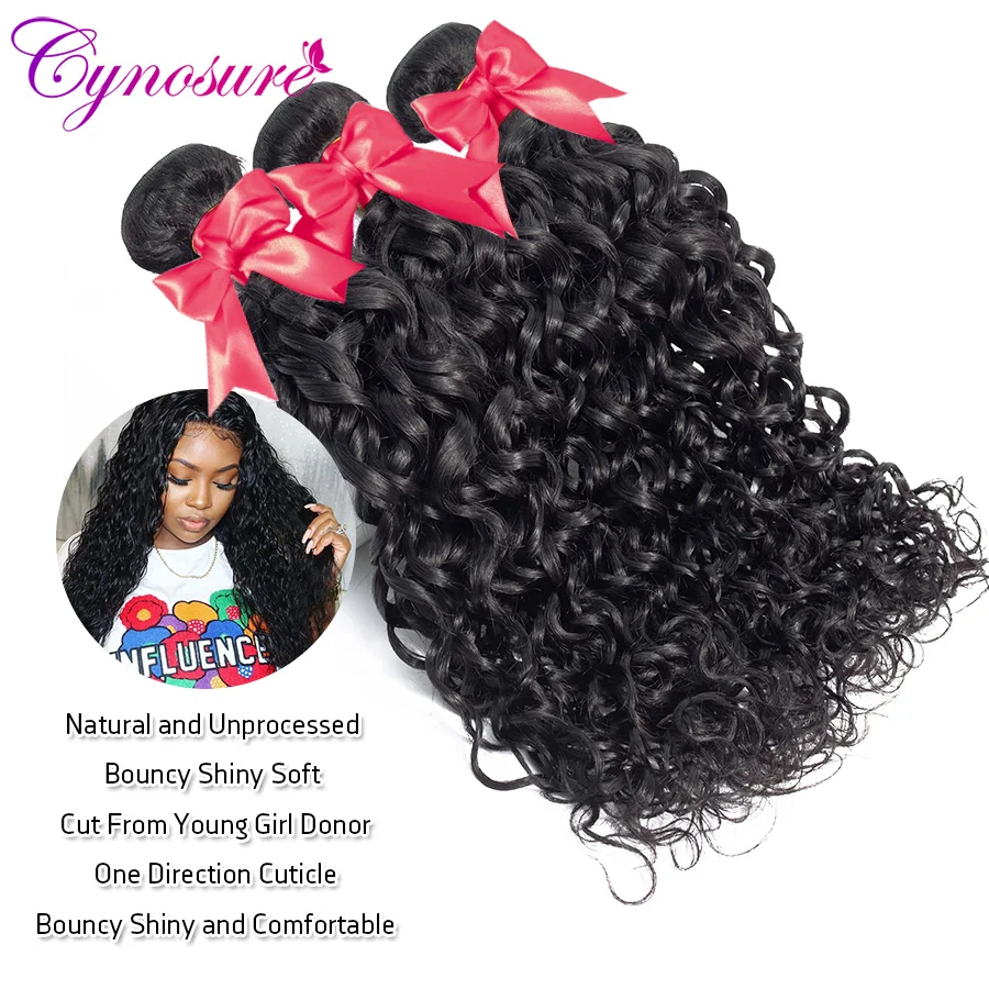Cynosure Water Wave Human Hair Bundles With 4x4 Closure Brazilian Hair Weave 3 Bundles With Lace Closure Water Wave Remy