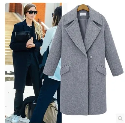 

2020 autumn and winter new European and American woolen coat with large lapel and long loose thick coat