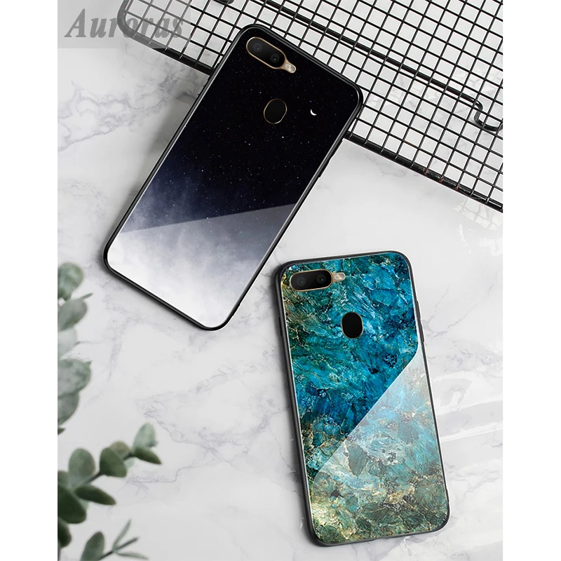 Auroras для OPPO A5S чехол из закаленного стекла мраморный принт с мягкой рамкой ТПУ