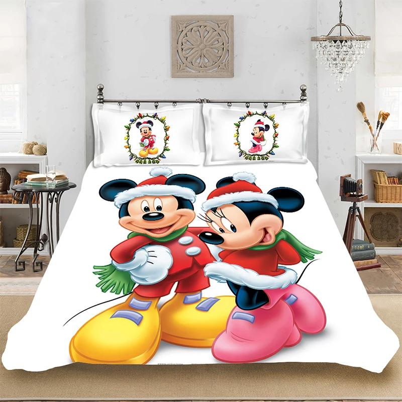 

Christmas Mickey Cartoon King-Full Size Soft Bedding set Bedclothes Include Duvet Cover Pillowcase Print Home Textile Bed Linens