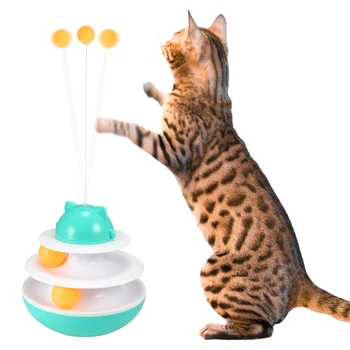 

Cat Two-Layer Turntable Interactive Toys Cat Catching Ball Toys 2-Level Tower Tracks Ball Cat Toy