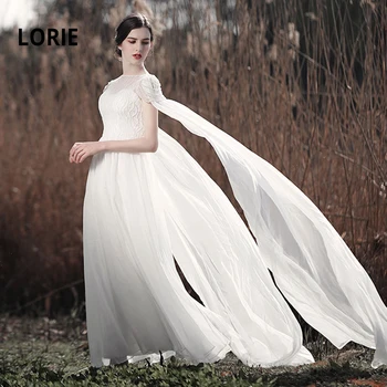 

LORIE Wedding Dresses Boho 2019 Chiffon with Beading Bridal Gowns White Ivory robe mariage Plus size Wedding Gowns 100% Real Pic