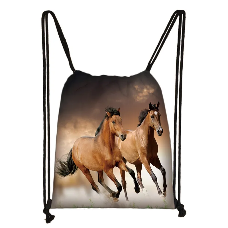 SKD-M0028 elegent animal horse print drawstring bag women men storage bag fashion rucksack cute pony boys girls backpack kids bookbag gift - Цвет: SKD-M0028