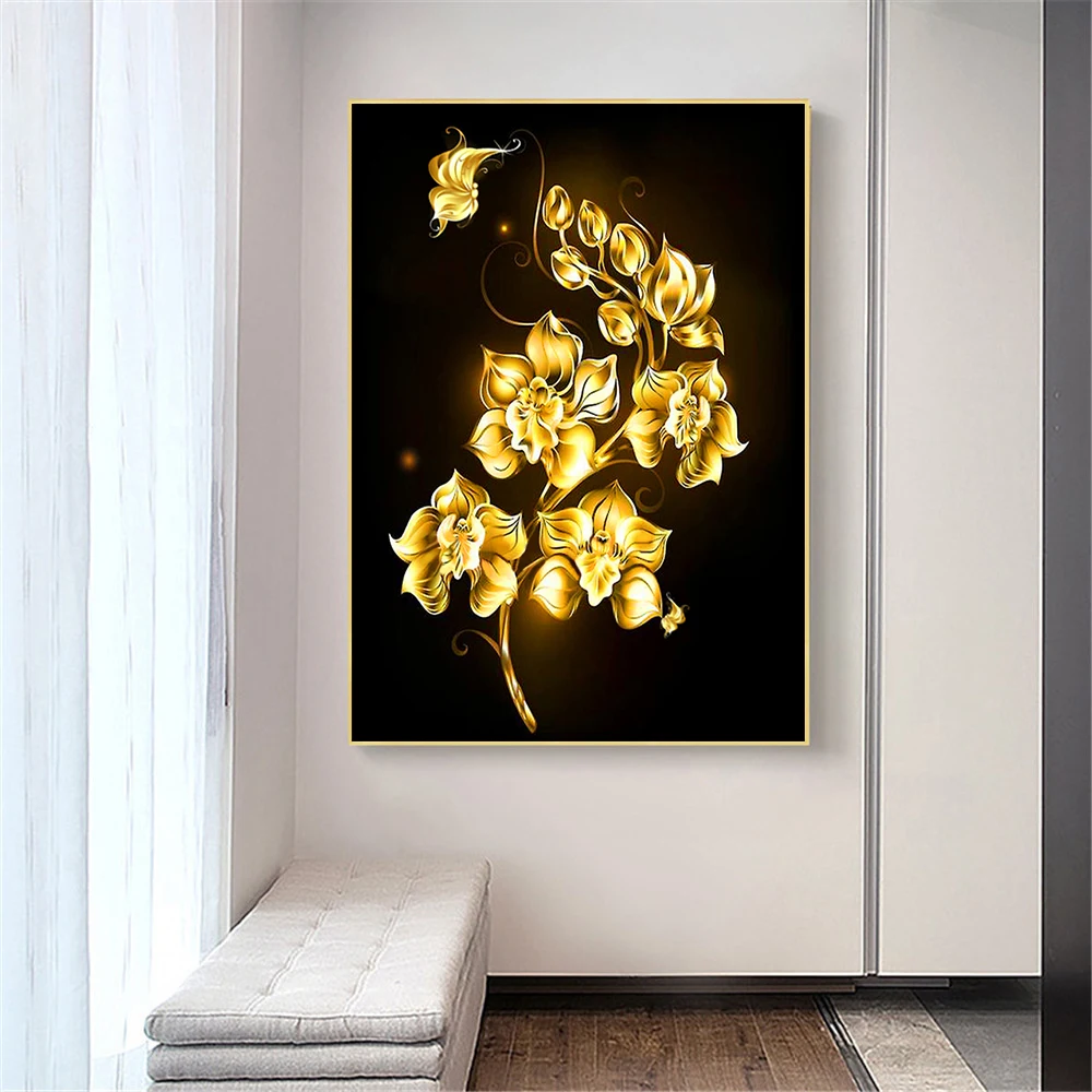 Diy 5d алмазная Картина золотой цветок круглая мозаика украшение дома вышивка узор