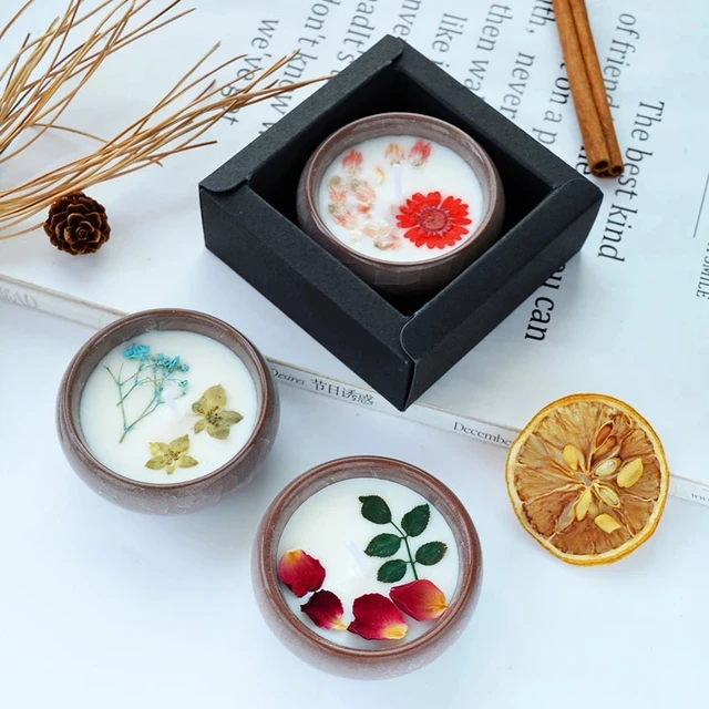 Dried Flowers Deco Scented Candles Aromatherapy Soy Wax Candles In Ceremic Container 3