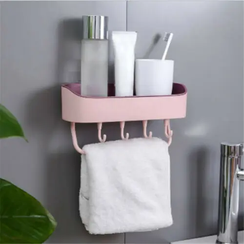 pink Полка для ванной комнаты, полка для душа, держатель для шампуня, угловая полка для ванной комнаты, настенный держатель для кухонного хранения из полипропилена - Цвет: pink