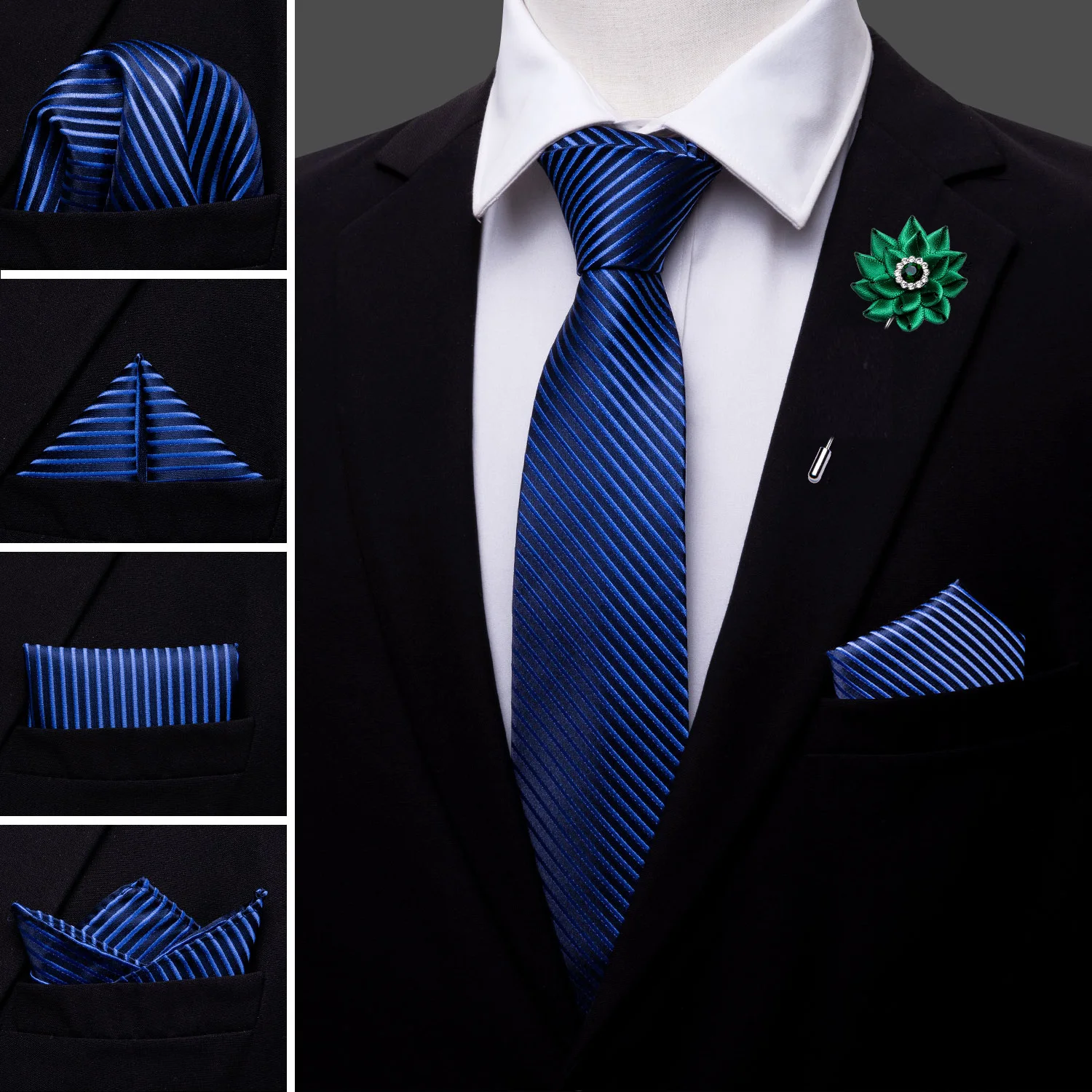 Синие полосатые шелковые мужские броши с кристаллами галстук носовой платок