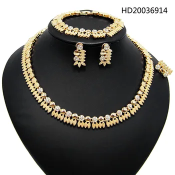 

Yulaili Dubai Gold Crystal Necklace Bracelet Bridal Jewelry Sets Elegant Womens Anniversary Party Earrings Ring Jewellery