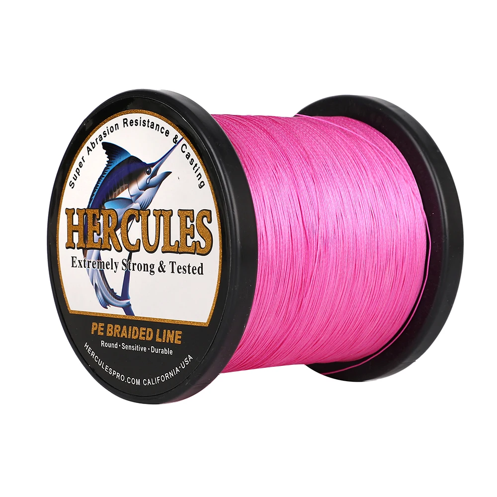 Hercules Braided Fishing Line 4 Strands Pink 100M 300M 500M 1000M 1500M  2000M 100% PE Super Strong Sea Weave Multifilamento