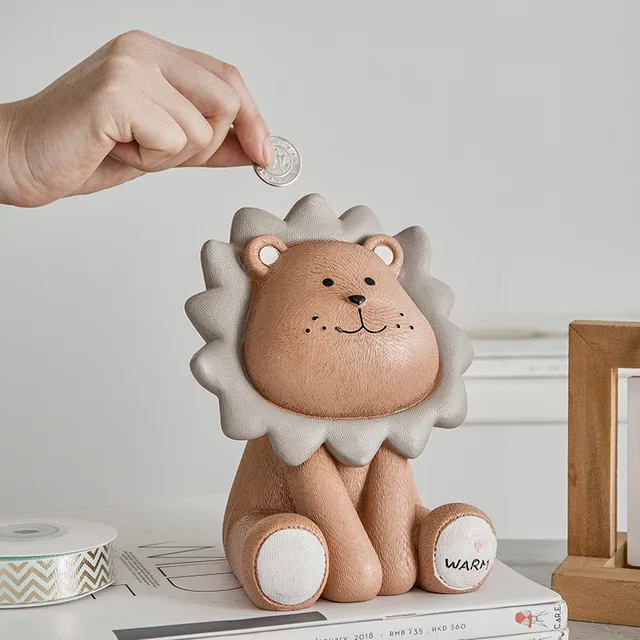 Cartoon Lion Money Box Piggy Bank for Kids Boys Girls Cute Animal Figurines Safe Deposit Box Coin Holder Children Chirstmas Gift 3