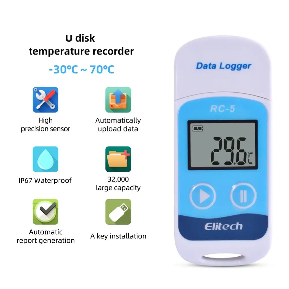 10 шт./лот RC-5 Высокоточный USB Регистратор данных температуры для складского хранения, холодильного транспорта, лаборатории