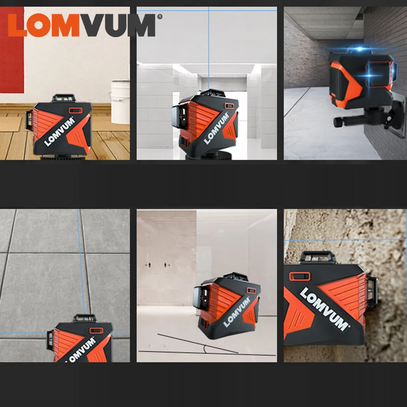 LOMVUM 3D лазерный уровень 12 линий зеленый луч 360 вертикальный горизонтальный