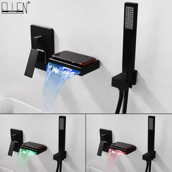 

Wall Mounted Bathtub Faucets 3 Pieces Led Waterfall Hot Cold Water Mixer Water temperature Control Led Bath Faucets ELK077
