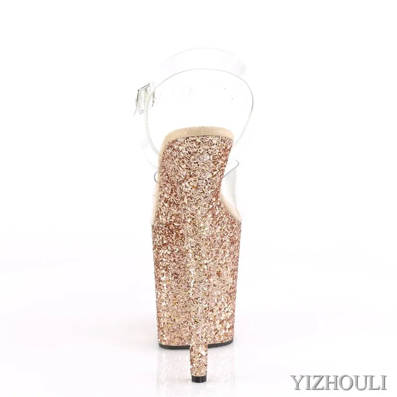 8 inches, summer sandals, transparent vamp, sequined soles for parties and nightclubs, 20cm high heel models, dancing shoes
