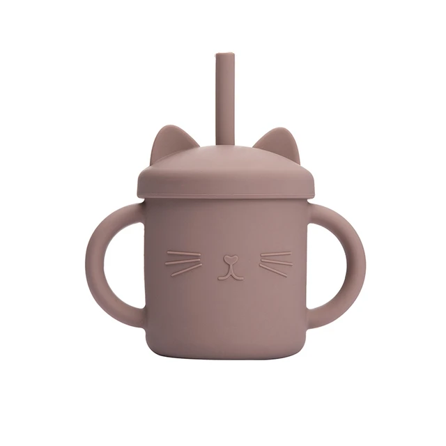 200ML Baby Feeding Drinkware Straw Cup Baby Learning Feeding Bottles Anti-Hot Leakproof Silicone Tableware Toddler Water Bottle brown