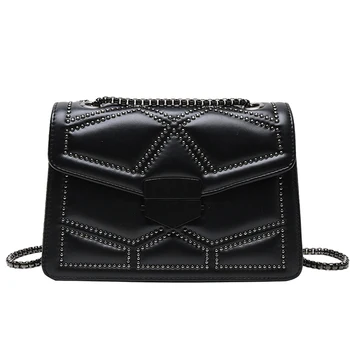 

Women Crossbody Bag 2019 Fashion Solid Embroidery Chain Shoulder Slant Small Square Flap Bag Ladies Retro Messenger Bags Lock