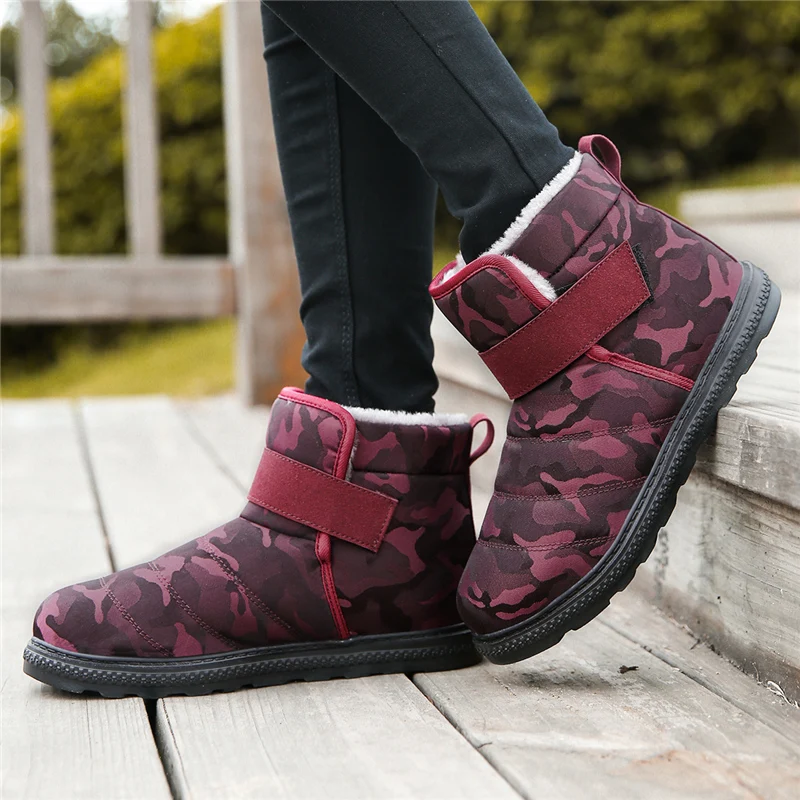 

Bjakin Women Winter Camouflage Red Running Shoes Waterproof Snow Ankle Boots with Fur Warm Sports Boots Walking Sneakers Female