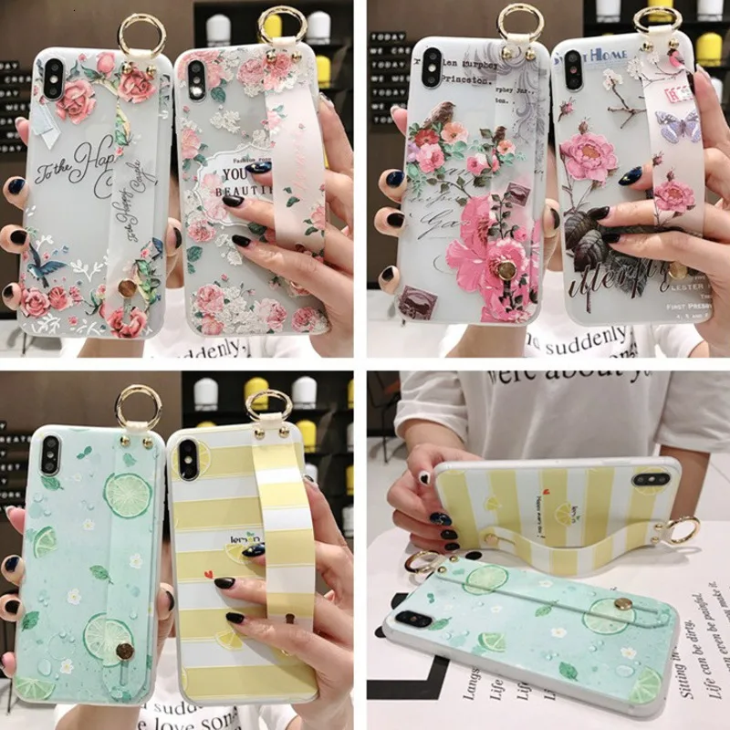 

Summer fresh phone case for iPhone11 X XS XR XSMax 8 7 6 6S PluSTPU soft silicone wristband bracket drop protection cover