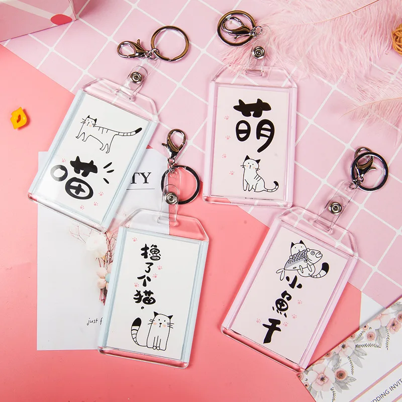Модный милый кот удостоверение личности держатель карты комплект полу брелок с