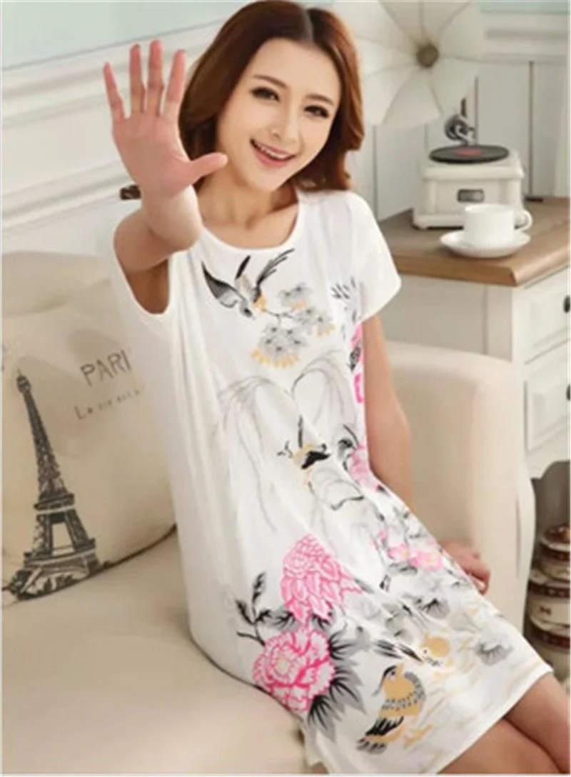 Cartoon Women Nightgowns Sleepshirts Plus Size Lounge Women's Sleepwear Summer Cool Short Sleeve Dress Loose Sleepshirt women nightgowns women nightdresses sleeping dress