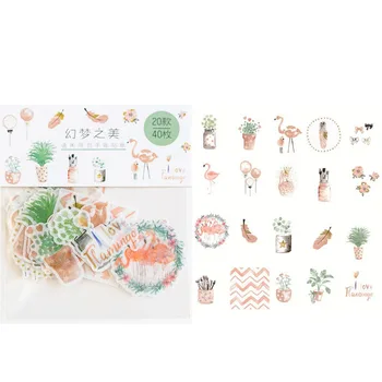 

40 pcs/Pack Fantasy Beauty Flamingo & Plants Decorative Stickers DIY Phone Hand Account Diary Sticker