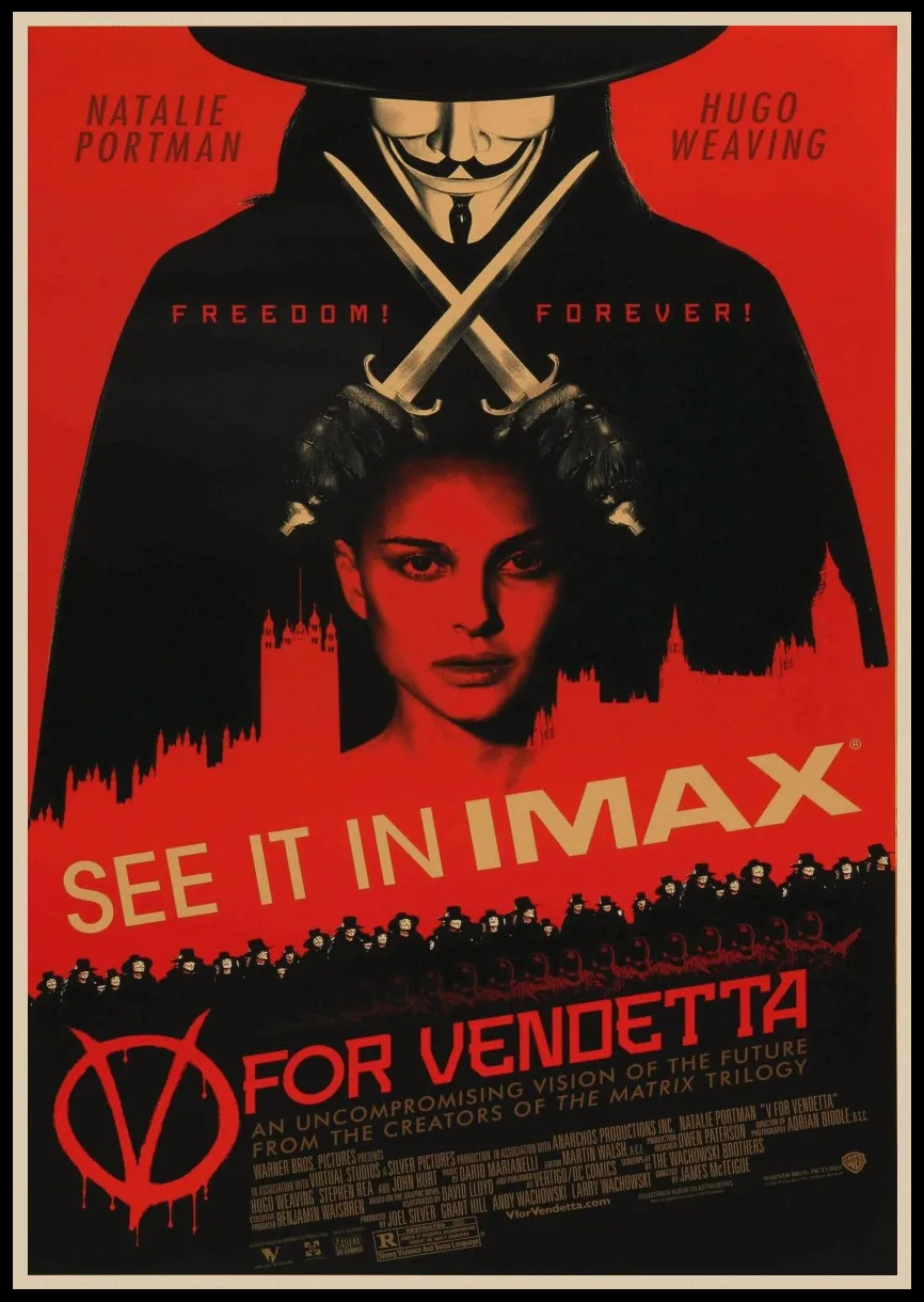 V for Vendetta Classic Movie Poster Sticker Natalie Portman Stephen Fry Rea