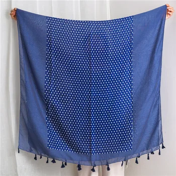 

Fashion lady Seaside Keep warm silk Scarf Autumn and winter Tassels headcloth Chinese style Women's Wave point Print beach Shawl