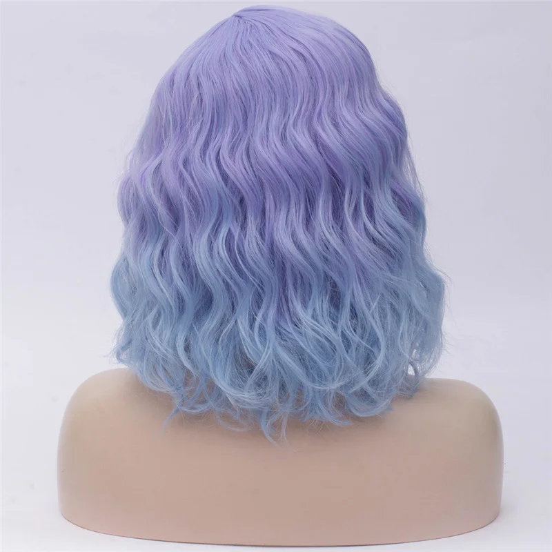 MSIWIGS Женские Двухцветные короткие розовые голубые парики короткие кудрявые 14 дюймов Синтетические волосы парик для черных белых женщин косплей боб парики - Цвет: Purple F5