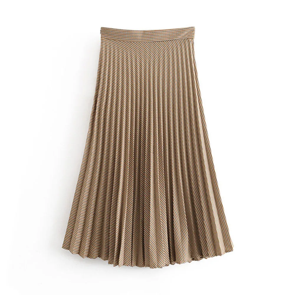 Women Skirt Vintage Plaid Pleated Skirt 2020 Office Wear Ladies Elegant Midi Skirts Long Skirts For Women High Waist Skirt Women Skirt Vintage Plaid Pleated Skirt 2020 Office Wear Ladies Elegant Midi Skirts Long Skirts For Women High Waist Skirt