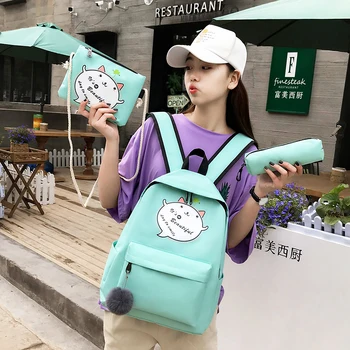 

2020 Canvas Animal Printed Backpack 3 Pcs Women School Backpacks School Bag for Teenager Girls Student Book Bag Cute Set Satchel