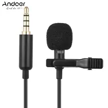 Andoer mini microfone portátil com clipe de lapela, microfone lavalier com fio, condensador, para celular, 1.45m laptop portátil